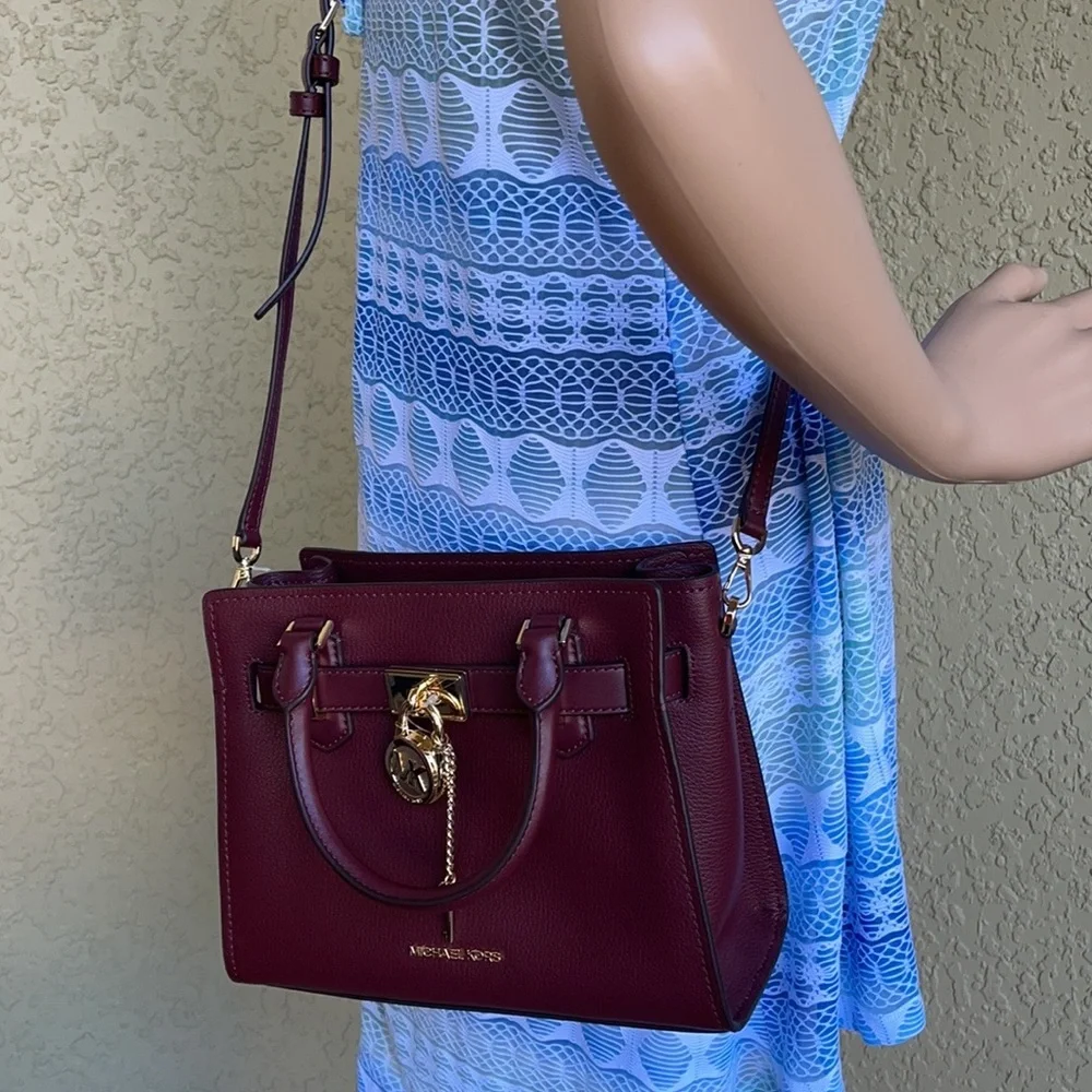 Michael Kors Hamilton Small Satchel Shoulder Crossbody Bag Dark Cherry NWT
